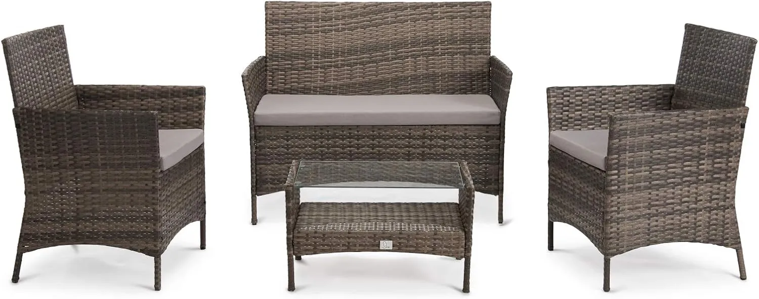 Bild von SVITA Brooklyn Gartenmöbel Set aus Poly Rattan in Braun mit Sofa und Essgruppe