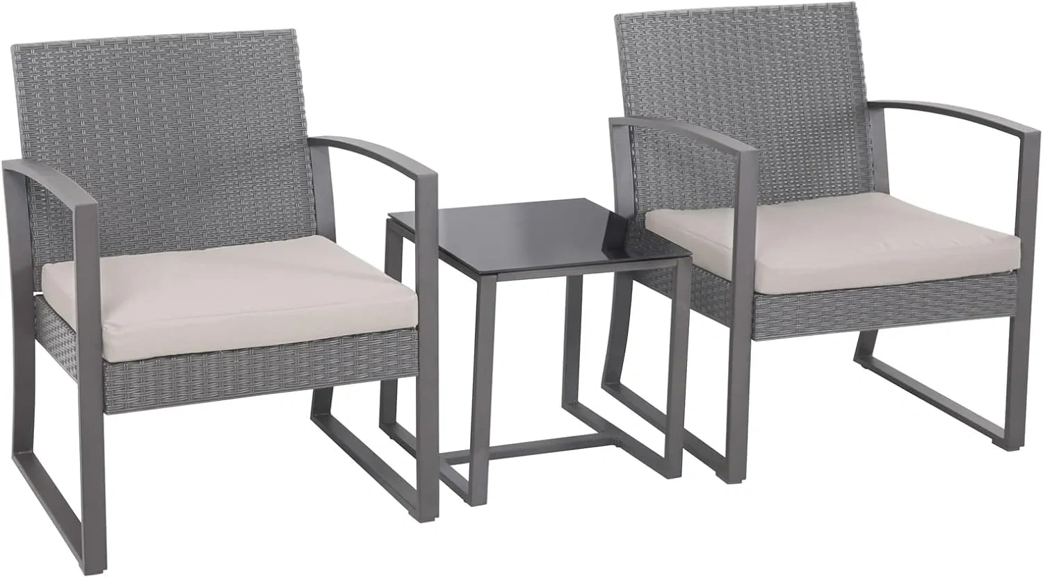 Bild von SVITA LOIS L Poly Rattan Sitzgruppe in Grau für Garten und Balkon mit Tisch und Sesseln