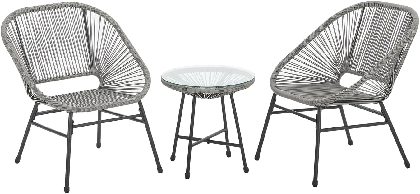 Bild von SVITA Tulum 3-teiliges Balkonmöbel Set in Grau mit Tisch und Stühlen