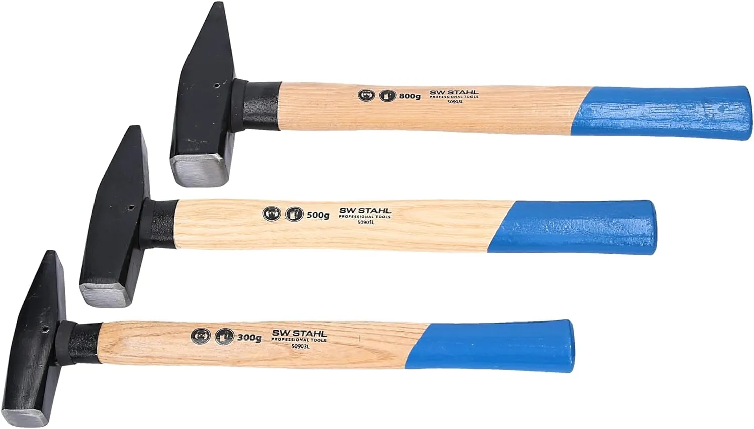 Bild von SW-Stahl 50930L Schlosshammer-Set mit drei Hämmern aus Hickoryholz und Kopfgewichten von 300 g, 500 g und 800 g