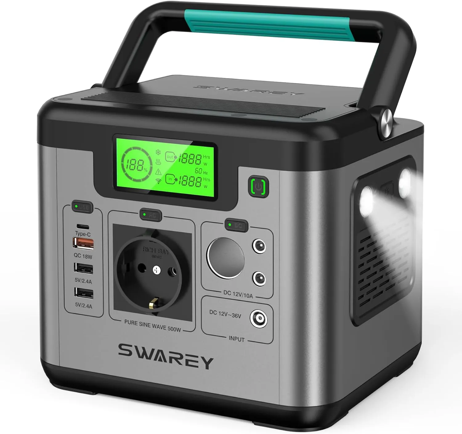 Bild von SWAREY S500 Tragbare Powerstation mit 518 Wh und 1000 W Überspannung, ideal als Notstromaggregat für Camping und Outdoor