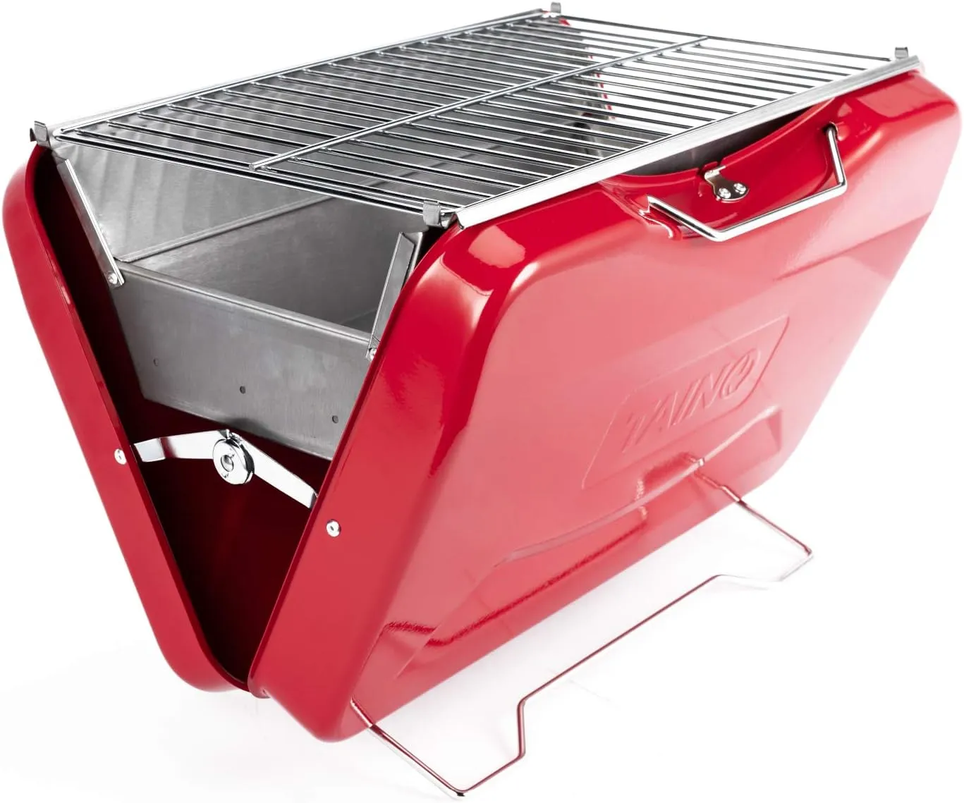 Bild von TAINO MOX Holzkohlegrill im Retro-Stil, klappbar und tragbar, ideal für Camping und BBQ, in Rot