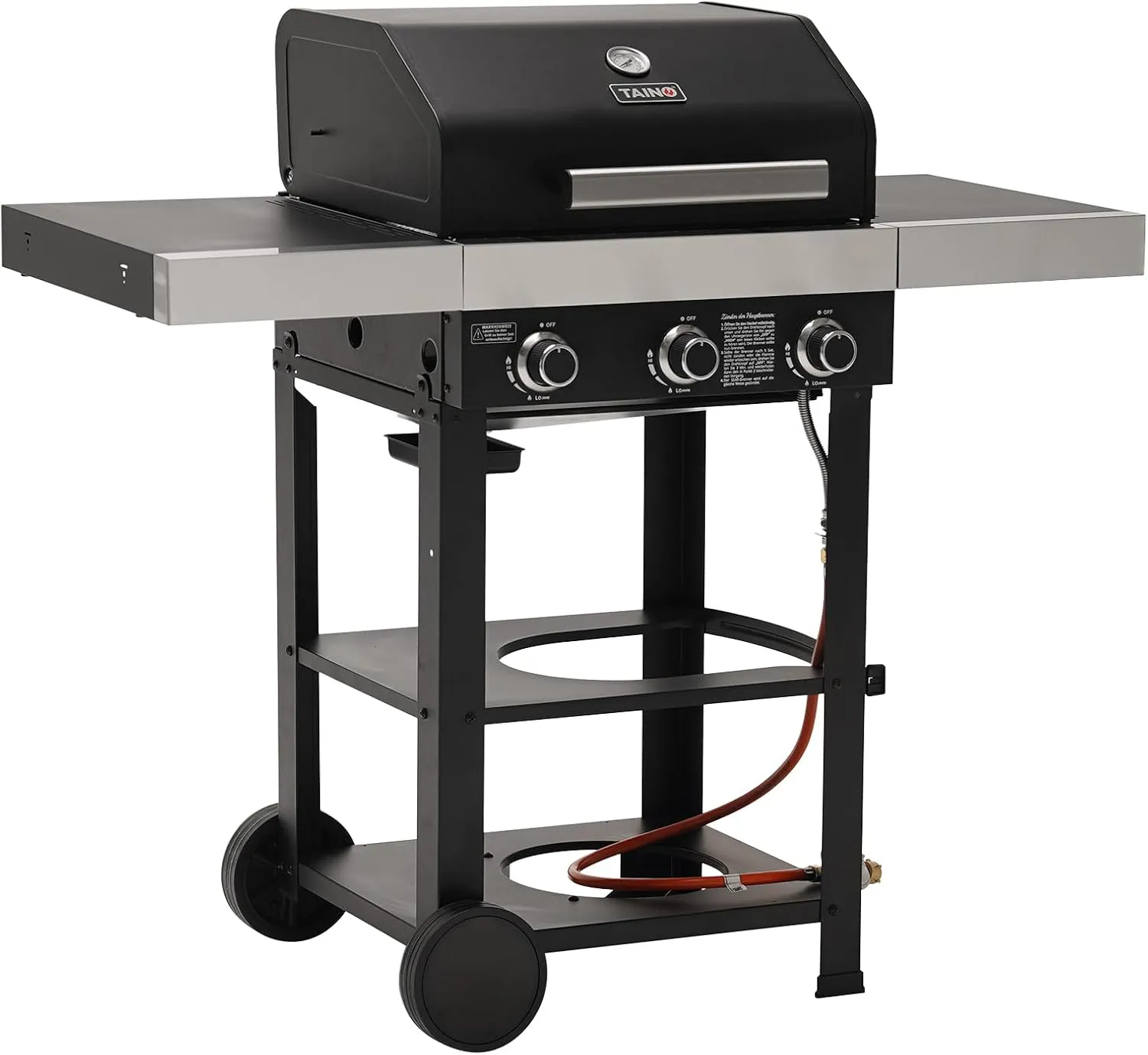 Bild von TAINO WABAYA Gasgrill mit 3 Brennern, Keramik Sear-Burner, Piezo-Zündung und Thermometer in Schwarz Matt