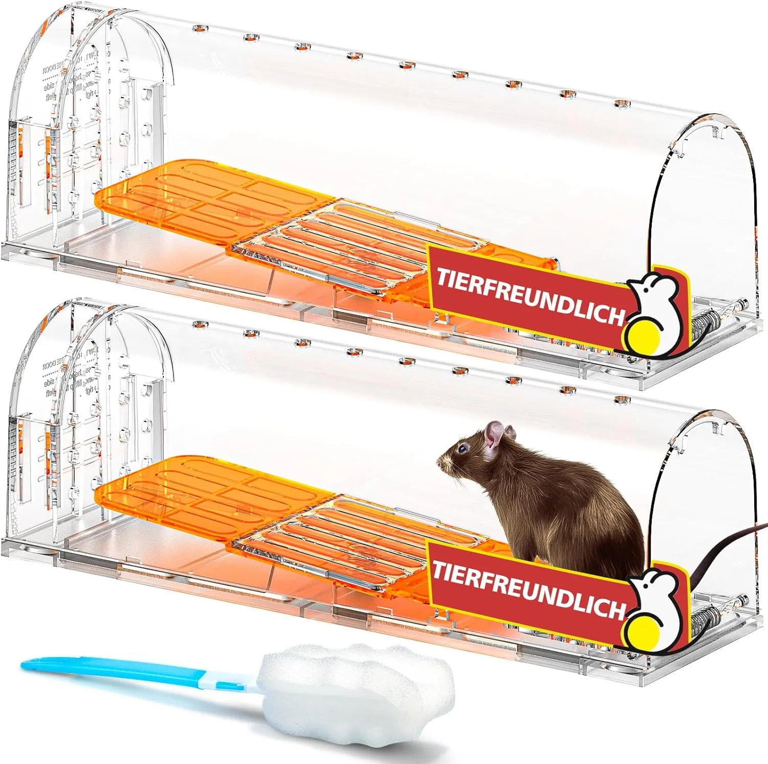 Bild von TAKRINK Lebendmausfalle Set mit 2 Kastenfallen, wiederverwendbar und hochsensibel für den Einsatz in Küche, Garten und Lager