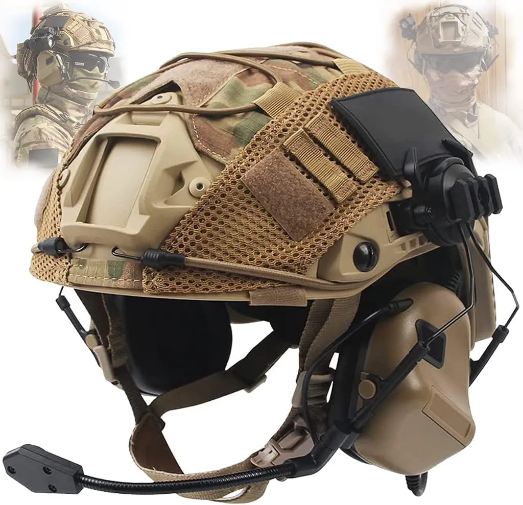 Bild von Taktischer Helm Set mit Multicam Abdeckung und verstellbarem Militär Headset für Outdoor-Aktivitäten wie Paintball und Jagd