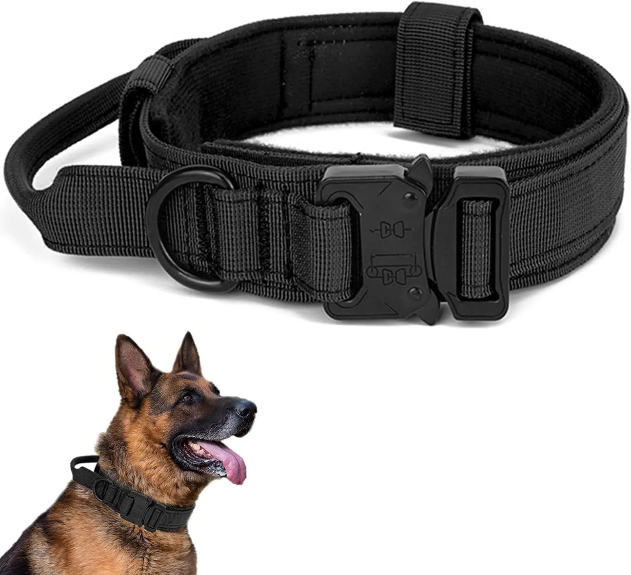 Bild von Taktisches Hundehalsband mit verstellbarem Design und Kontrollgriff aus gepolstertem Nylon für mittelgroße bis große Hunde