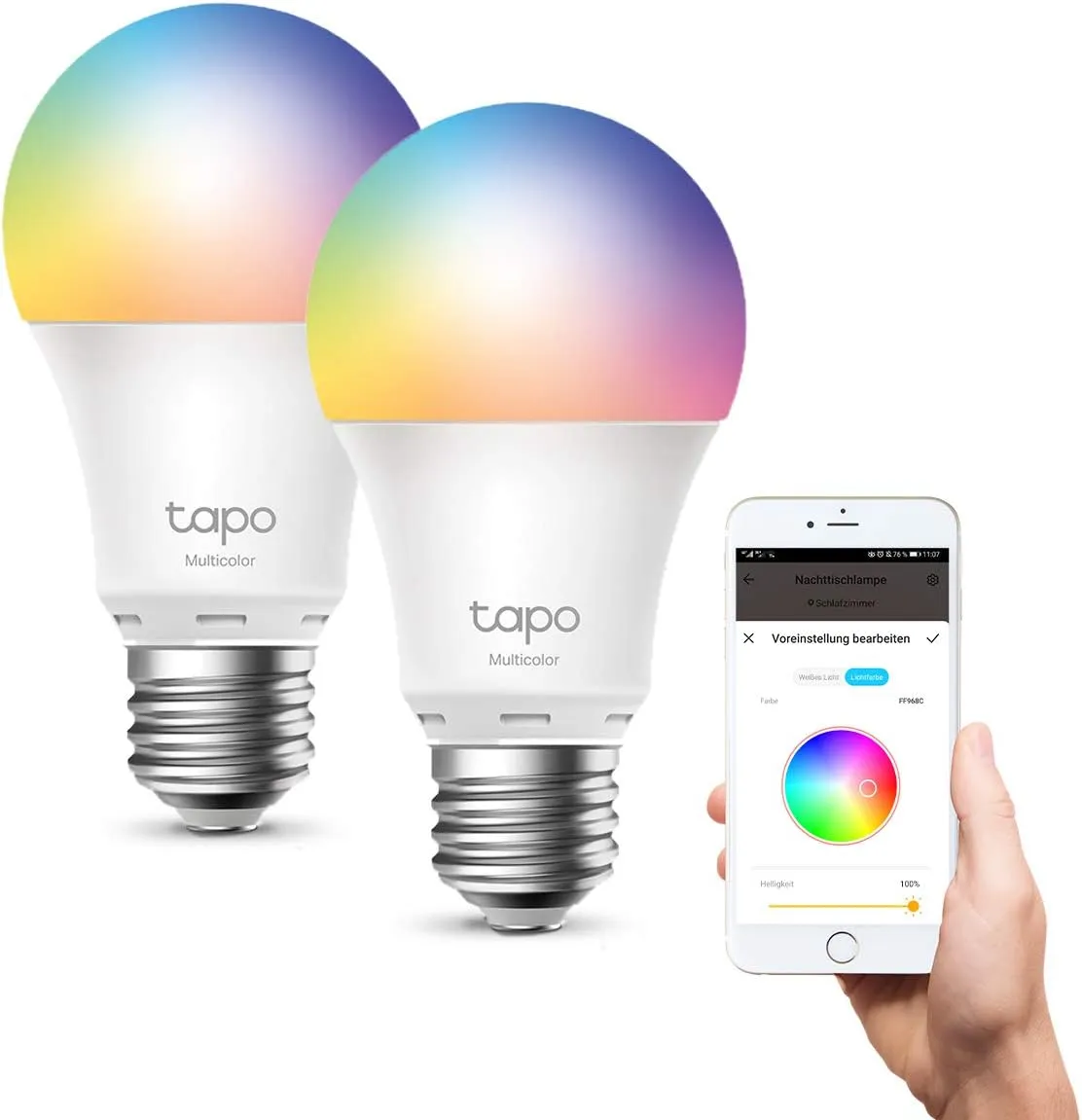 Bild von Tapo L530E Smart LED Lampe im 2er Set, mehrfarbig, E27, 8,7 Watt, 806 Lumen, kompatibel mit Alexa und Google Home