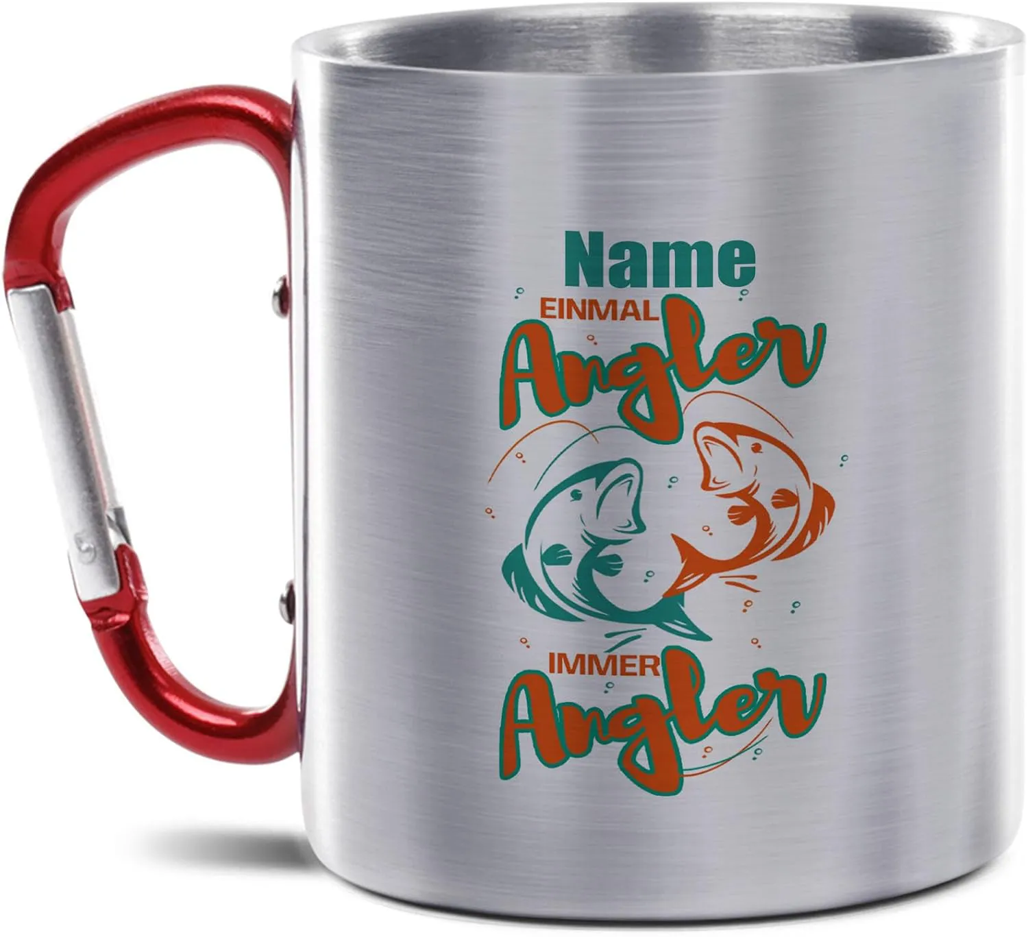 Bild von Tassendruck Edelstahlbecher 300 ml mit Anglermotiv und personalisierbarem Namen, ideales Geschenk für Angler