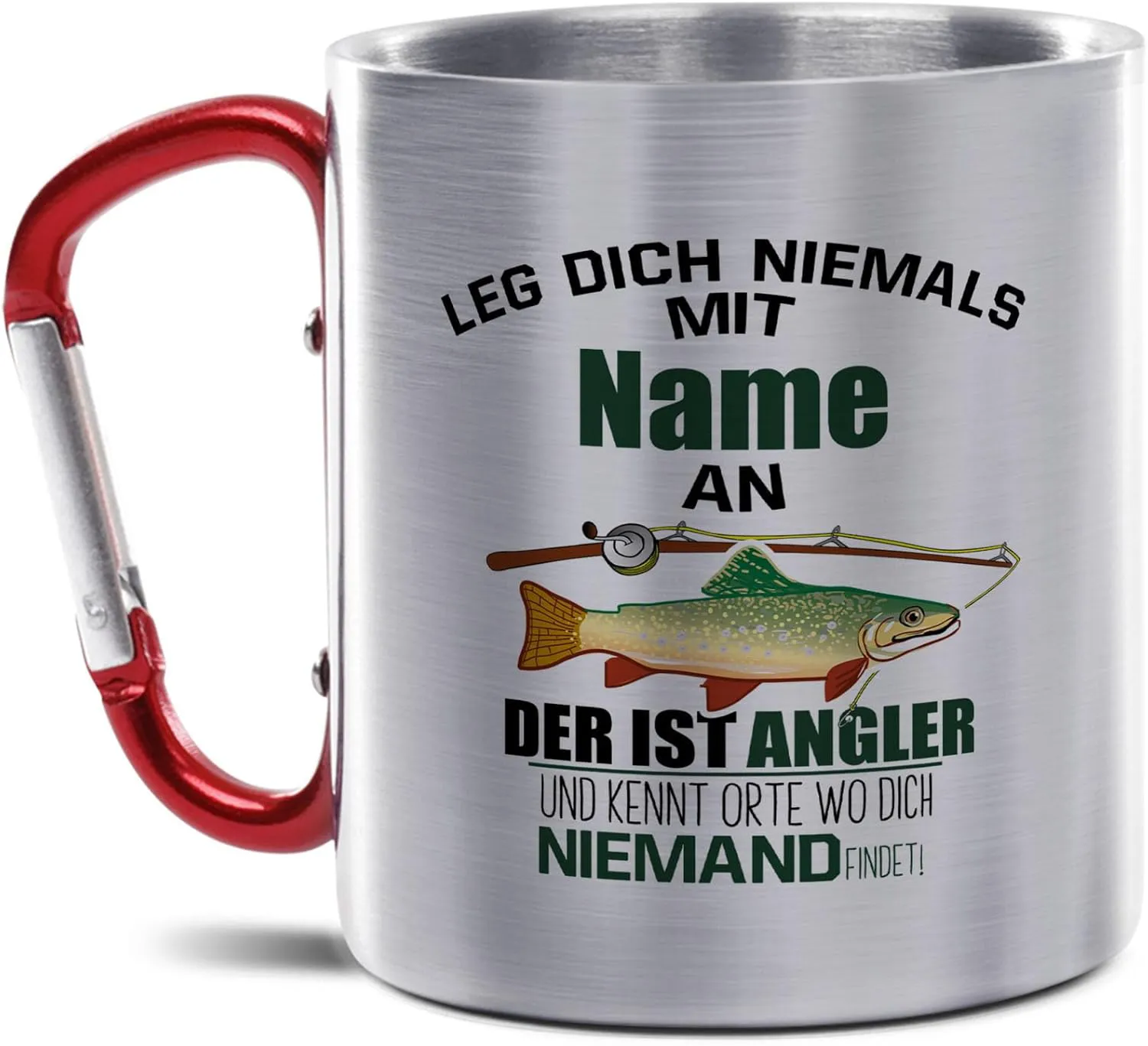 Bild von Tassendruck Edelstahlbecher mit 300 ml und personalisierbarem Anglerdesign als Geschenk