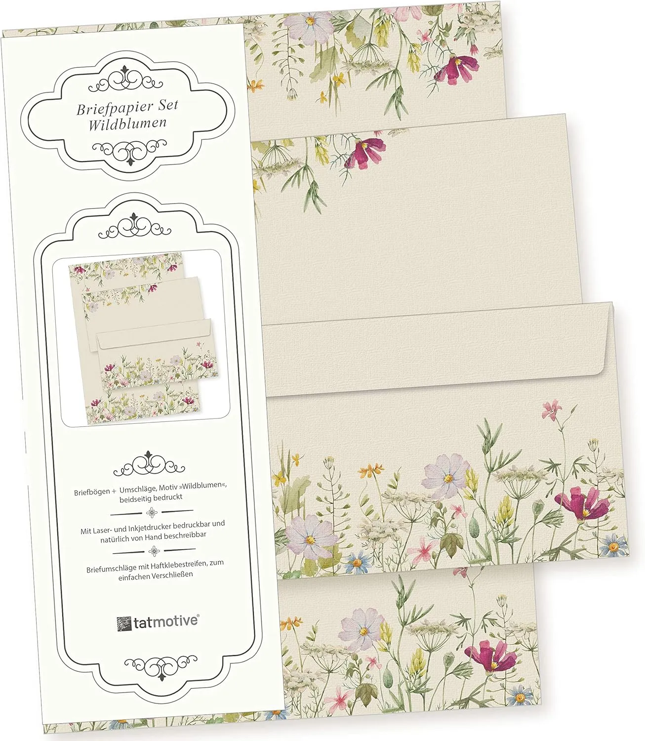 Bild von TATMOTIVE Wildblumen Briefpapier Set mit 25 Sets und Umschlägen aus 90g Naturpapier