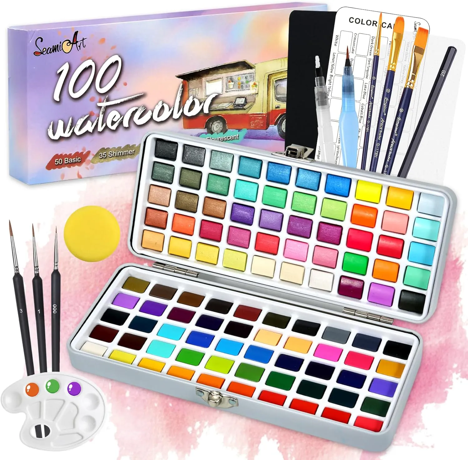 Bild von TAVADA Aquarellfarben Set mit 100 lebendigen Farben in tragbarer Box für Anfänger und Profis