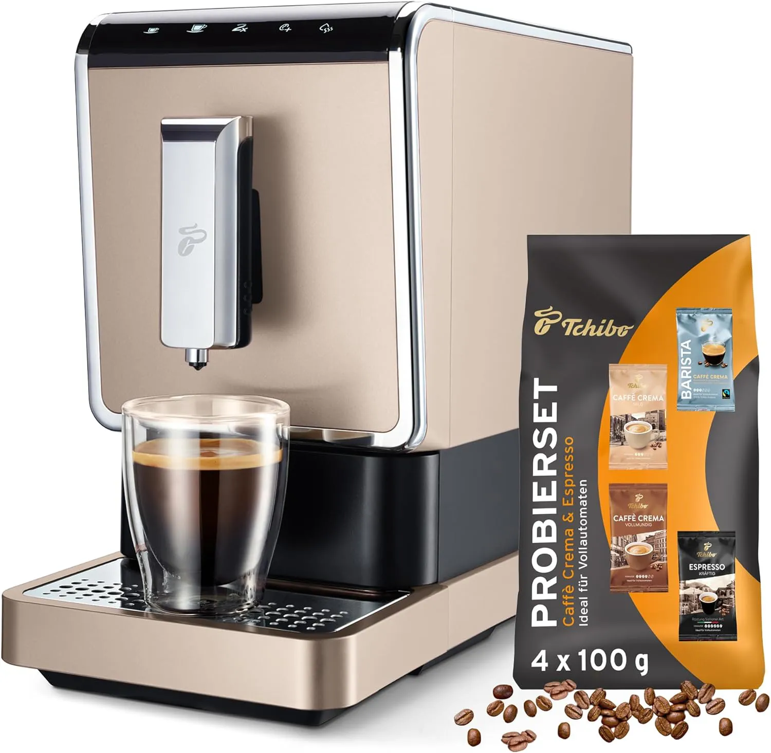Bild von Tchibo Esperto Caffè Kaffeevollautomat in Metallic Sand mit gratis Kaffeeprobierset