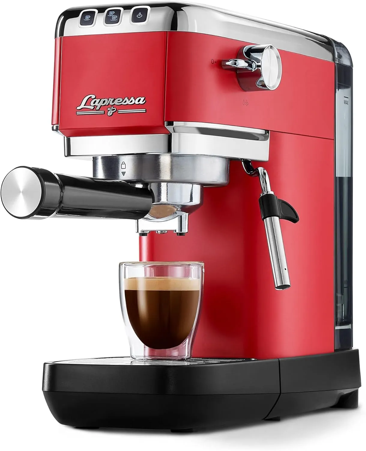 Bild von Tchibo Lapressa Siebträger Espressomaschine mit 15 bar Druck und 980 ml Wassertank, Pre-Infusion Technologie, 2-Tassen-Funktion und Milchschaumdüse, inklusive zwei doppelwandigen Sieben
