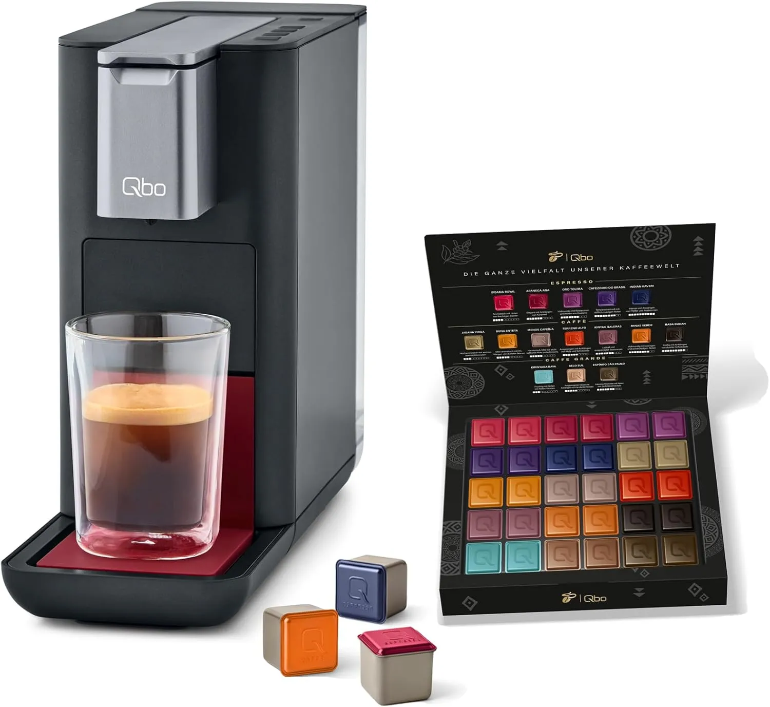 Bild von Tchibo Qbo ESSENTIAL Premium Kapselmaschine mit 30 recyclebaren Kapseln für Espresso und Caffè im kompakten Design