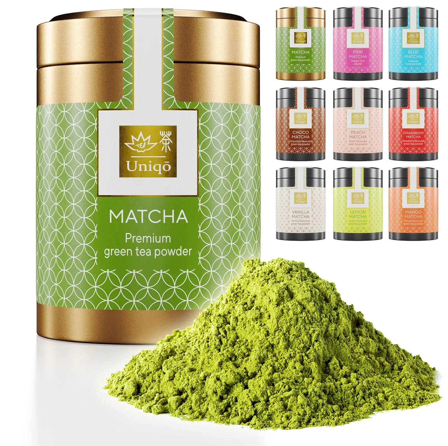 Bild von Tea Uniqo Premium Matcha Pulver aus Japan, ideal zum Trinken und für Matcha Latte, Eis oder Bubble Tea, 100% natürlich in edler Dose
