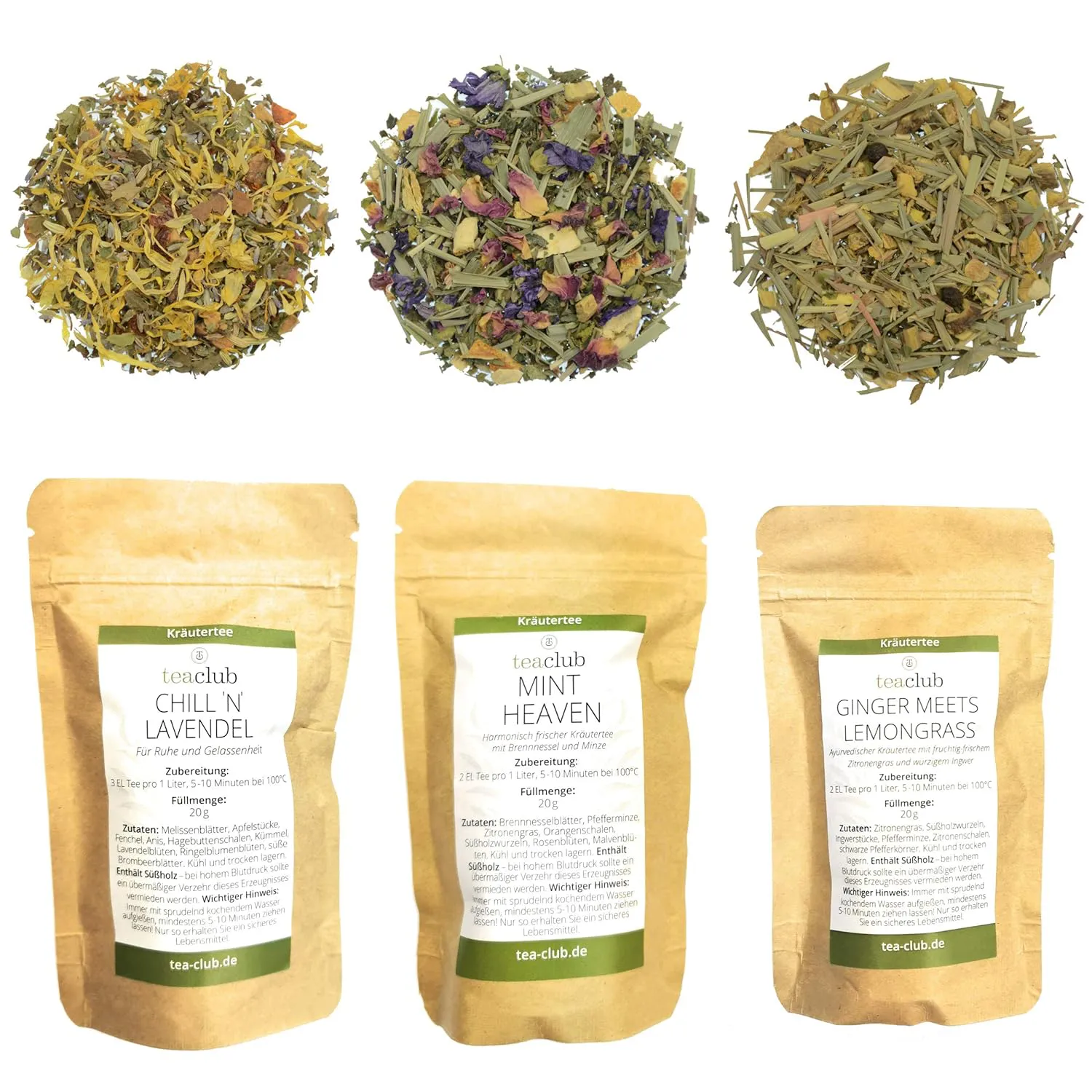 Bild von TeaClub Kräutertee Probierset mit 3 Mischungen à 20 Gramm