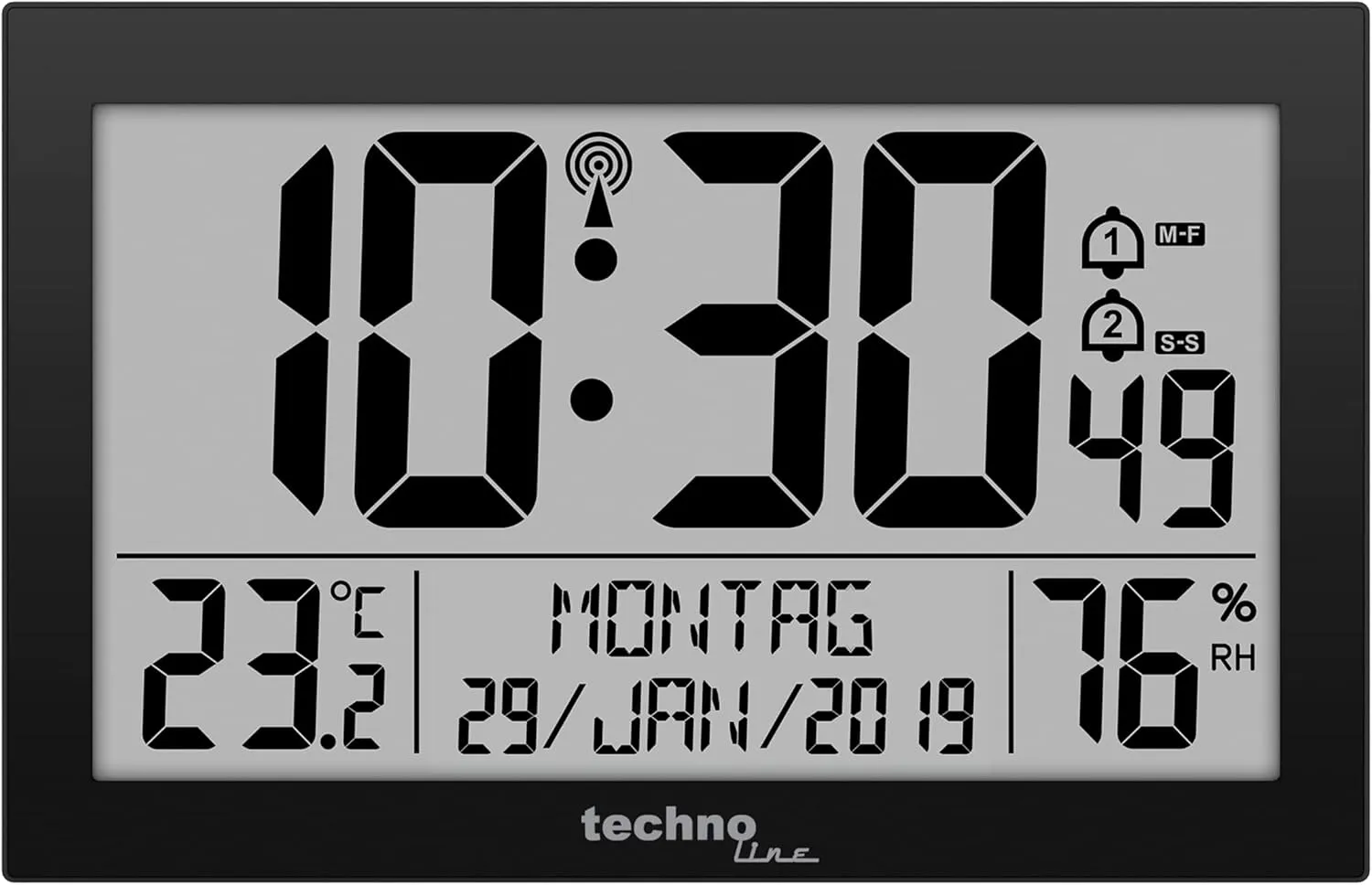 Bild von Technoline WS8016 Funk-Wand-Uhr in Schwarz mit Temperaturanzeige