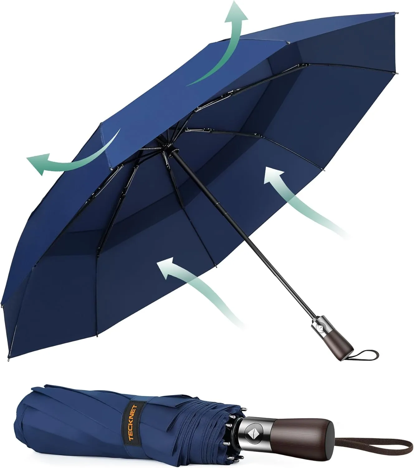 Bild von TECKNET Automatik-Faltschirm, sturmfest und leicht zu bedienen, ideal für Regen und Schnee