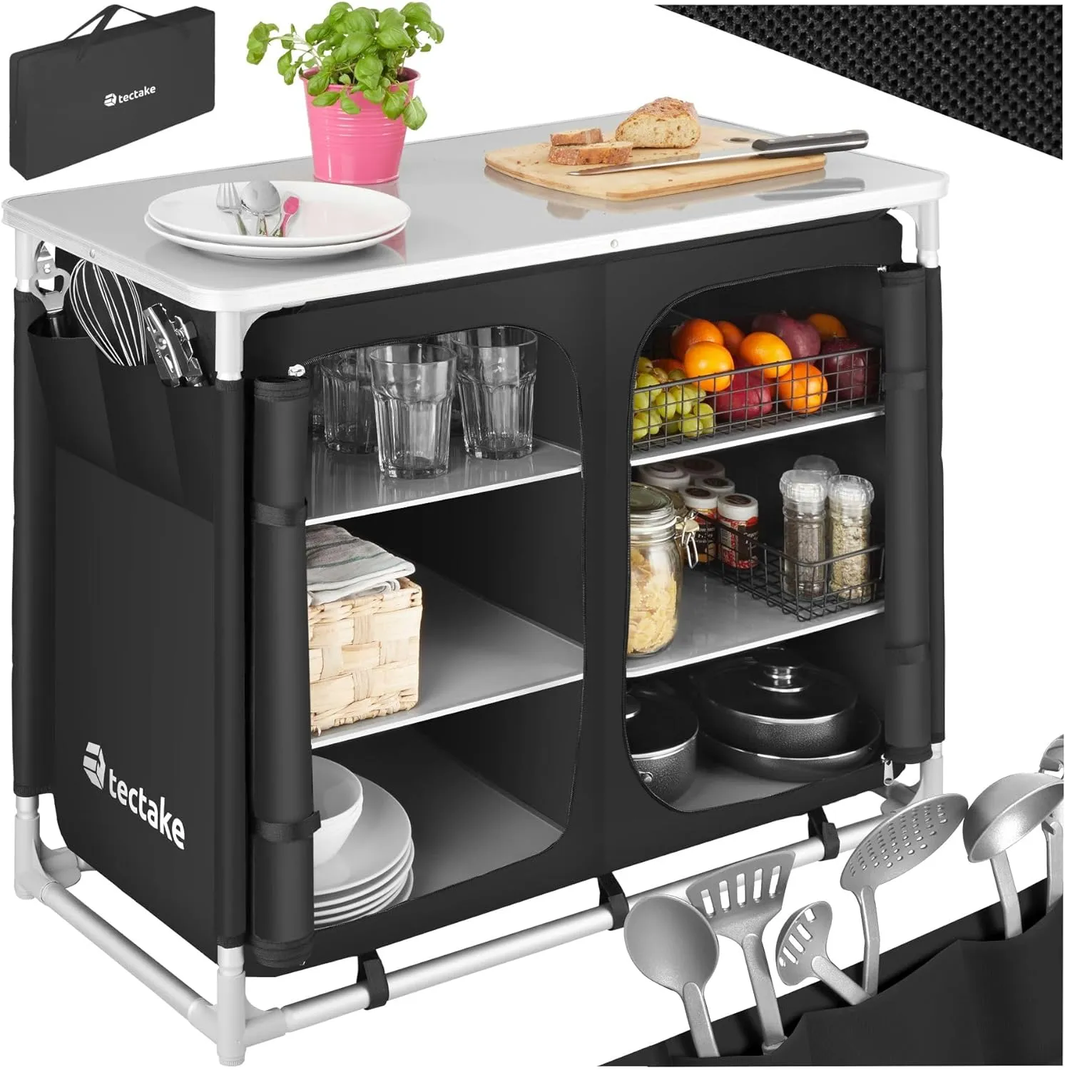 Bild von tectake Camping Küche faltbar mit Arbeitsplatte und Staufächern für Outdoor und Reisen