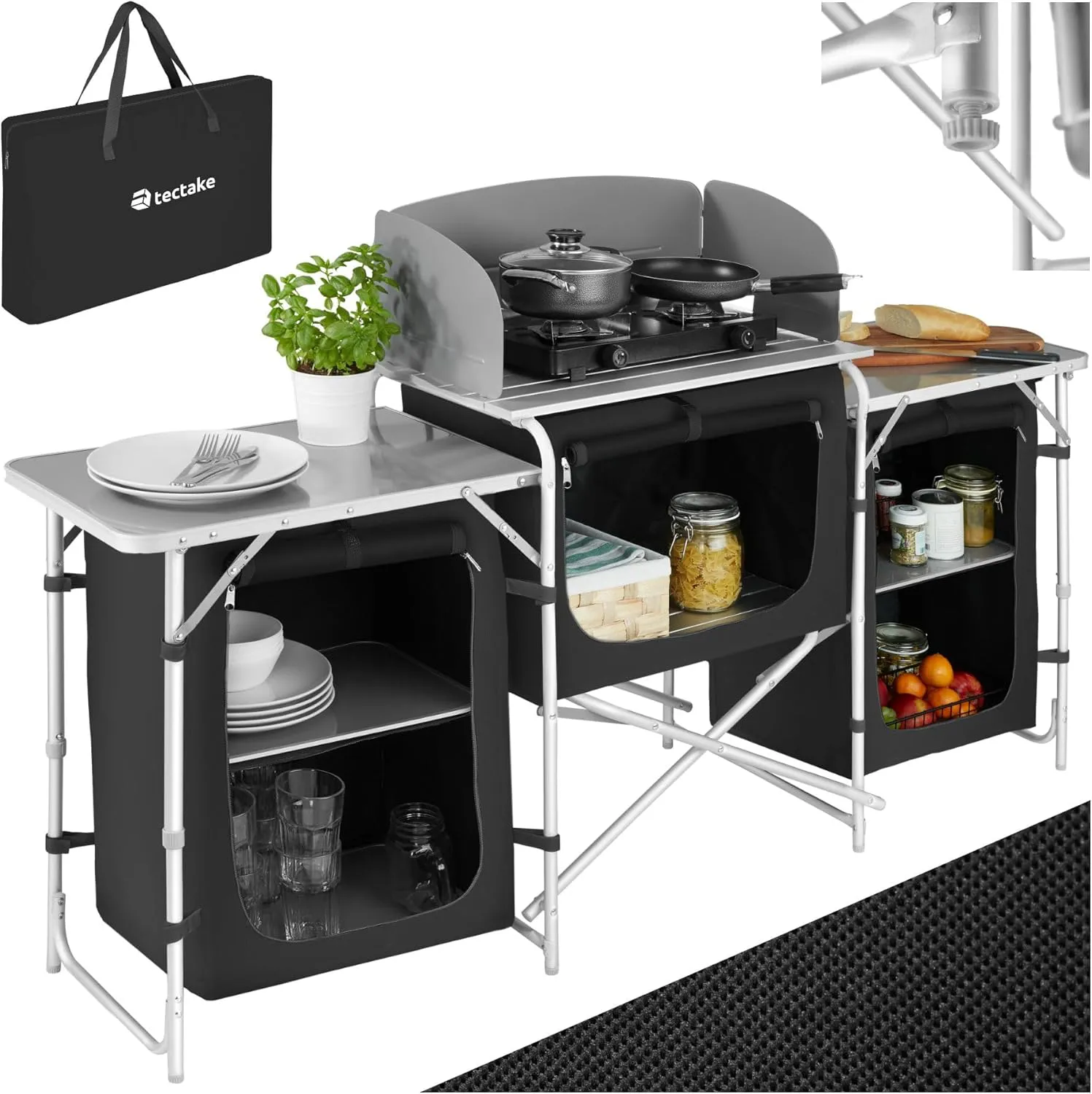 Bild von tectake Camping Küche faltbarer Campingschrank mit Arbeitsplatte und Staufächern für Outdooraktivitäten inkl. Tragetasche
