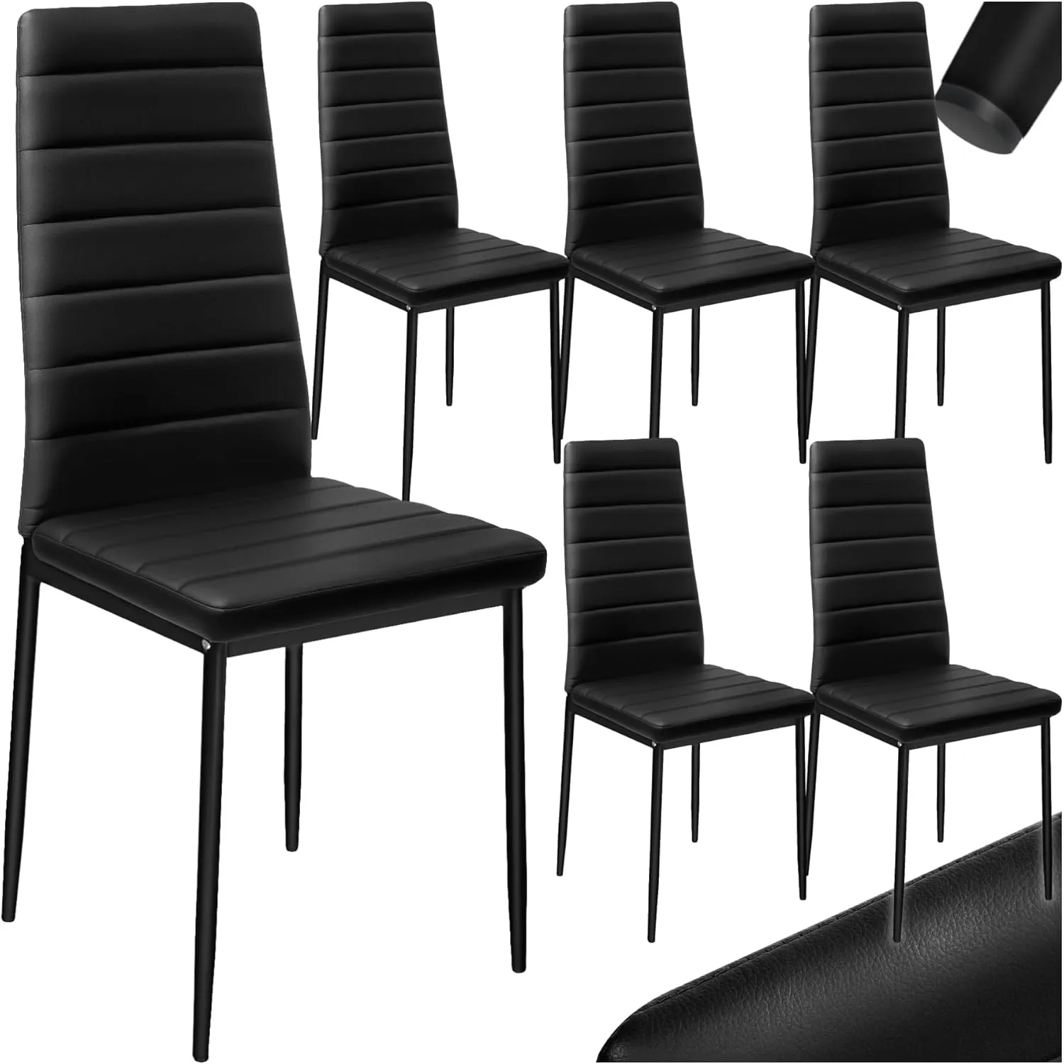 Bild von tectake elegantes 6er Set Stühle mit hoher Rückenlehne in Schwarz, pflegeleicht und modern