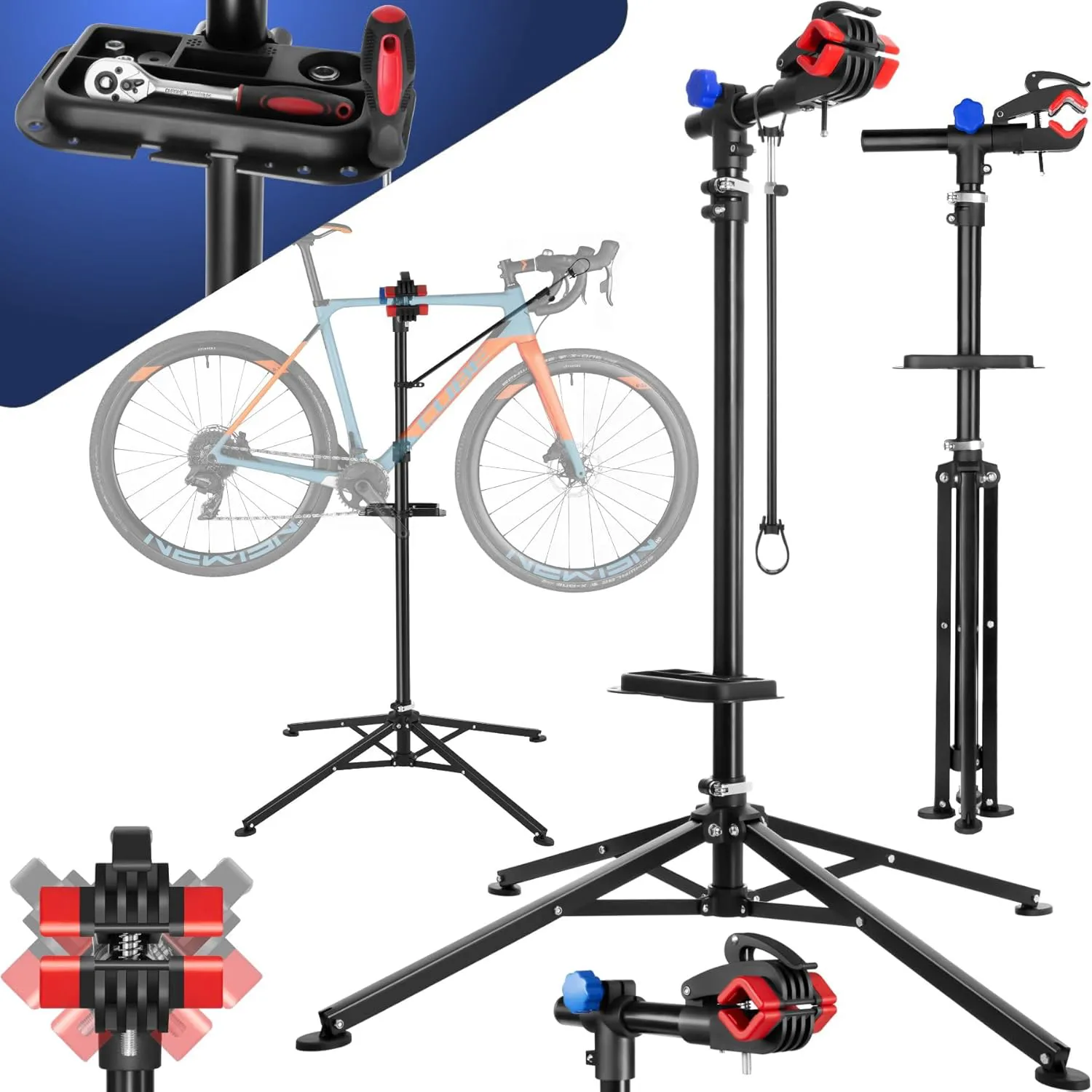 Bild von tectake Fahrrad Reparaturständer mit höhenverstellbarem klappbarem Design und magnetischer Werkzeugablage