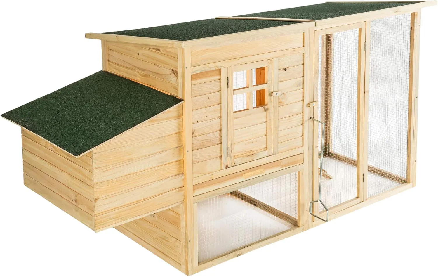 Bild von tectake Hühnerstall 404380 mit Auslauf und Nistkasten, 2 Ebenen, ausziehbarem Boden und aufklappbarem Dach, Maße 198 x 75 x 102 cm aus Holz