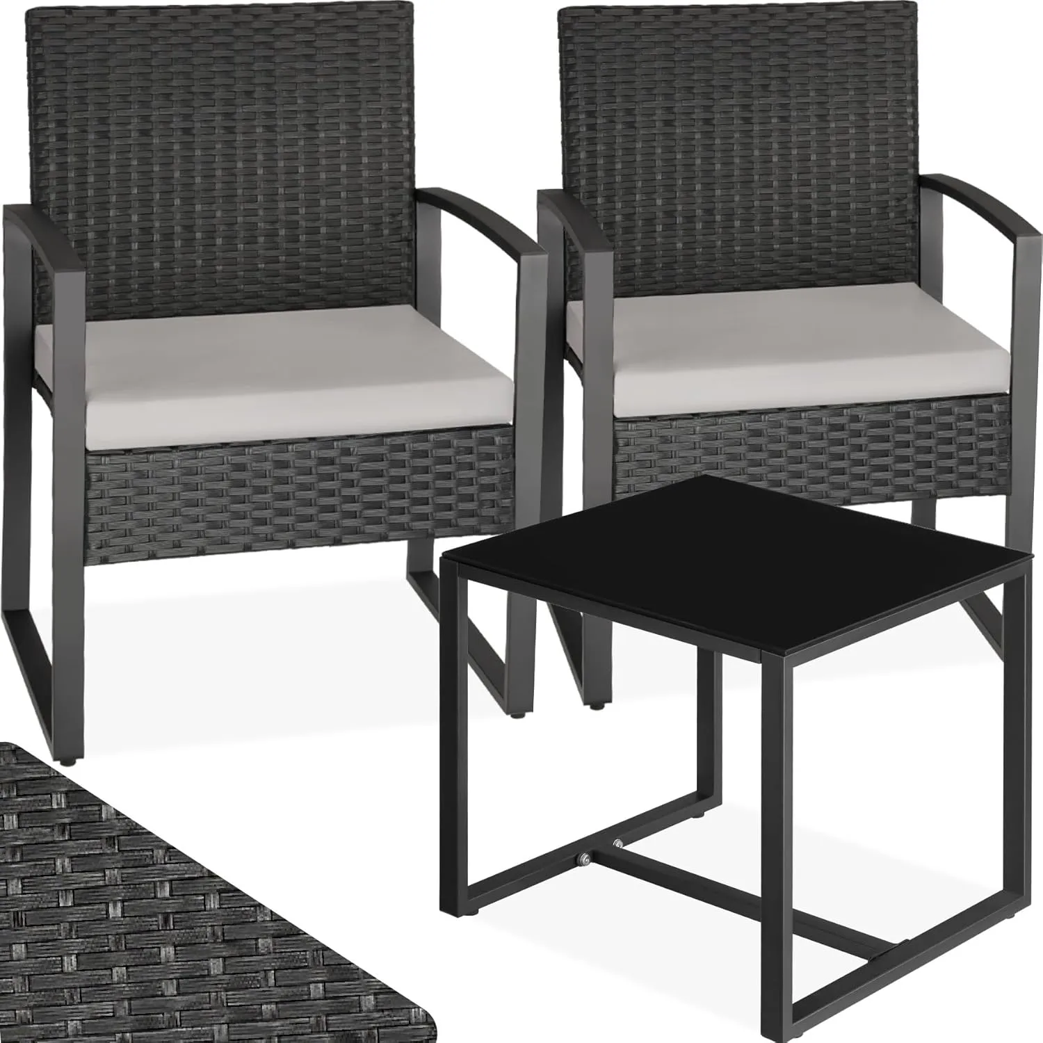 Bild von tectake Rattan Sitzgruppe mit 2 Sesseln und Tisch, wetterfestes Balkonmöbel Set für den Garten