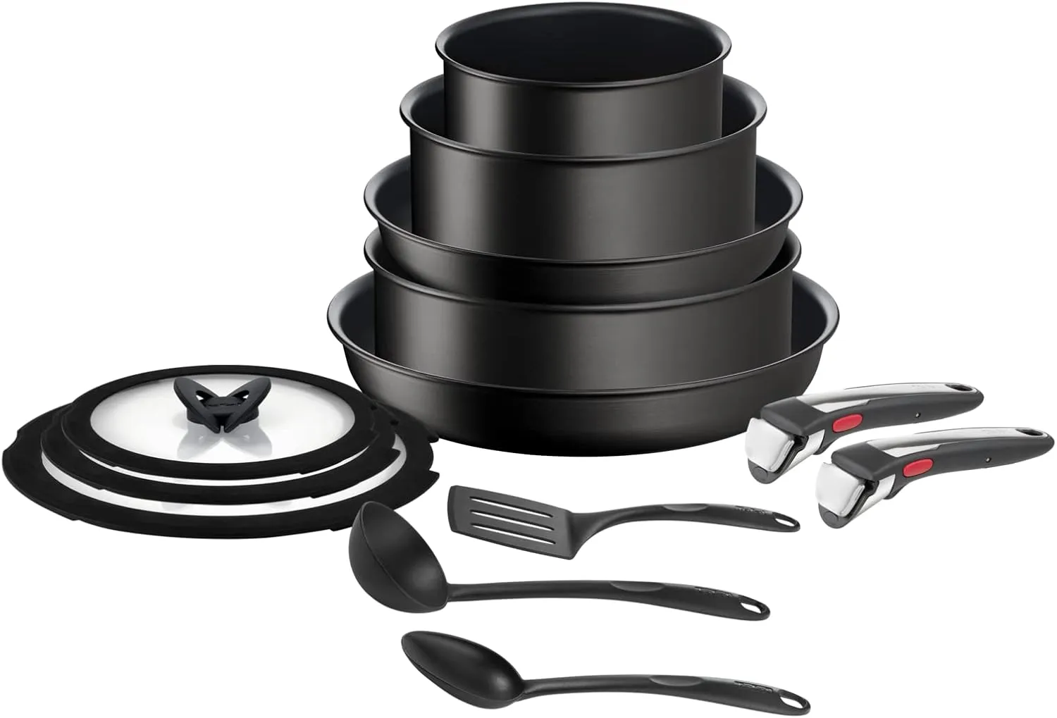 Bild von Tefal Ingenio 13-teiliges Kochgeschirr-Set mit Antihaftbeschichtung und Induktionstauglichkeit in Schwarz, inklusive Pfannen, Töpfen, Deckeln und Küchenhelfern, Artikelnummer L3959343