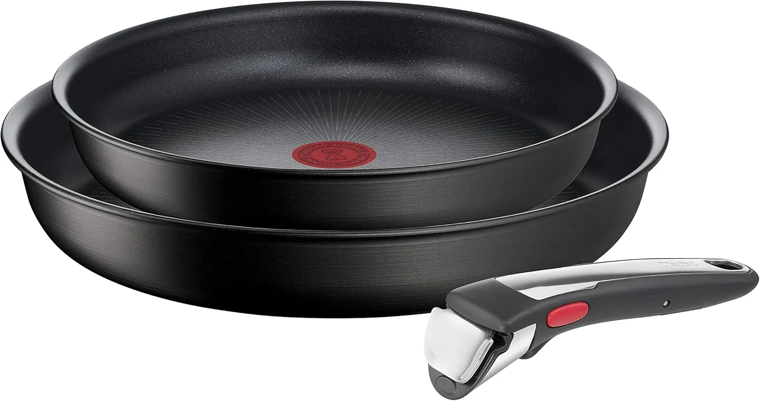 Bild von Tefal L39591 Ingenio Unlimited 3-teiliges Set in Schwarz mit Antihaftversiegelung und Thermo-Signal Temperaturanzeiger, induktionsgeeignet und stapelbar