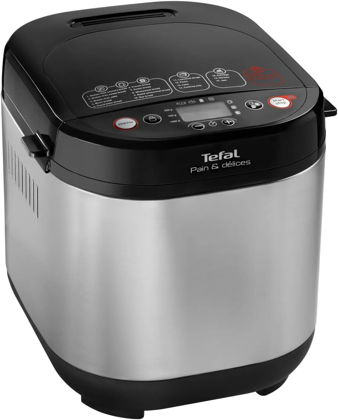 Bild von Tefal PF240E Brotbackautomat mit 20 Programmen, einstellbaren Brotgrößen und Bräunungsstufen, auch für Kuchen und Pizza, antihaftbeschichtete Backform in Schwarz und Edelstahl