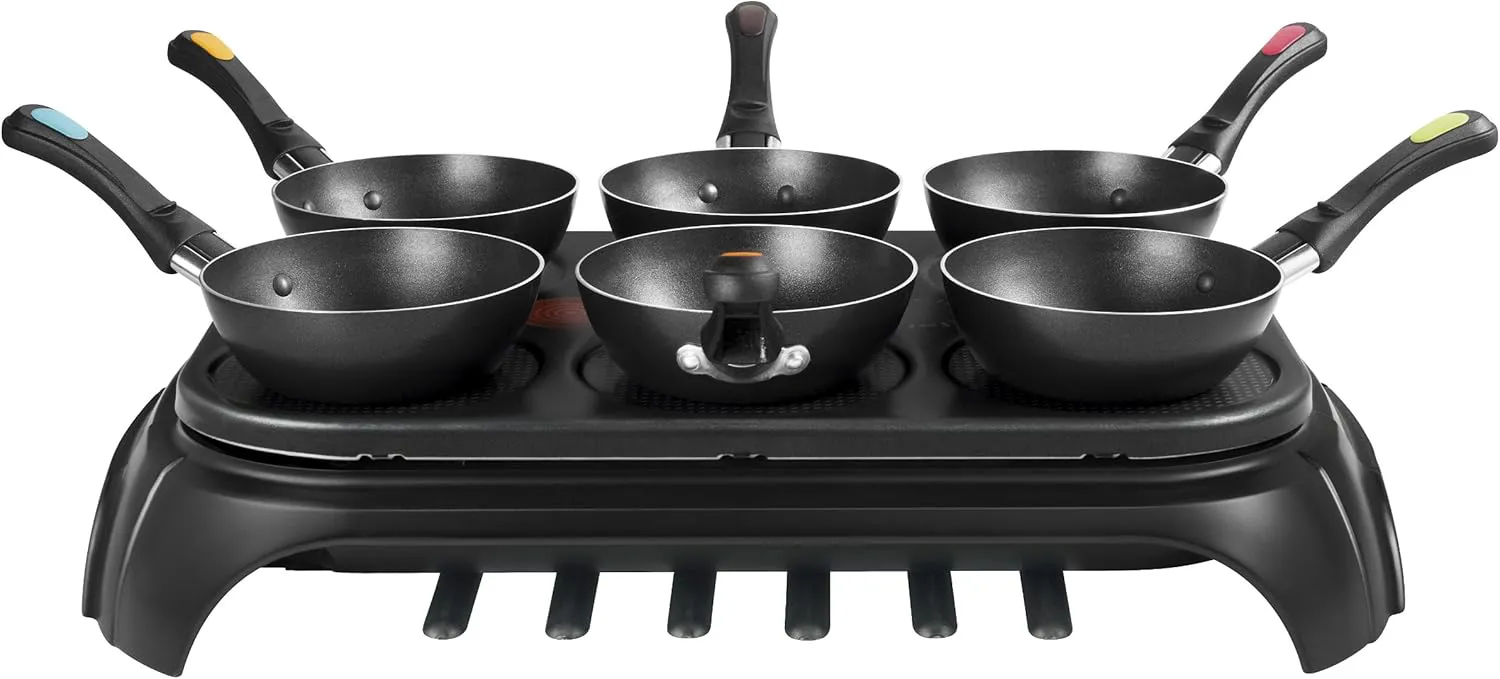 Bild von Tefal Wokparty Duo PY5828 Tischgrill mit 1000 Watt in Schwarz und Edelstahl mit kleinen Pfannen für Gourmets und Woks