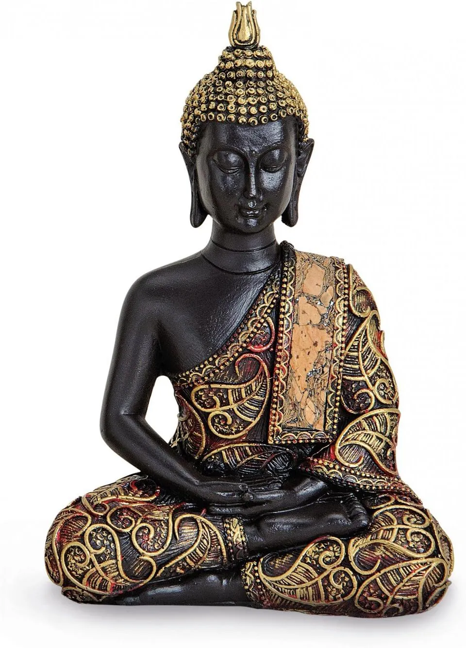 Bild von TEMPELWELT Dekofigur Buddha Amithaba sitzend in 15 cm aus Polystein in Schwarz, Gold und Rot