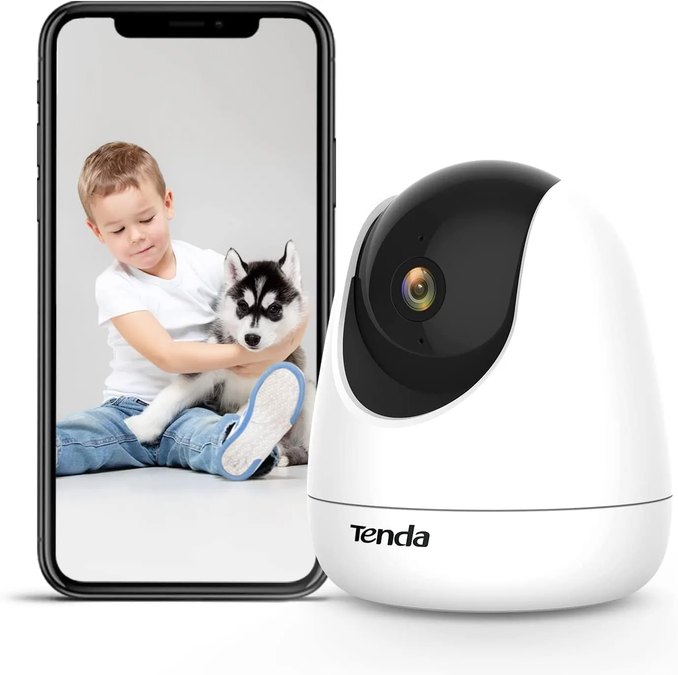 Bild von Tenda CP3 Innenüberwachungskamera mit 1080p, 2-Wege-Audio, 360° Drehung, Nachtsicht bis 12m und Bewegungsmelder für Haustiere