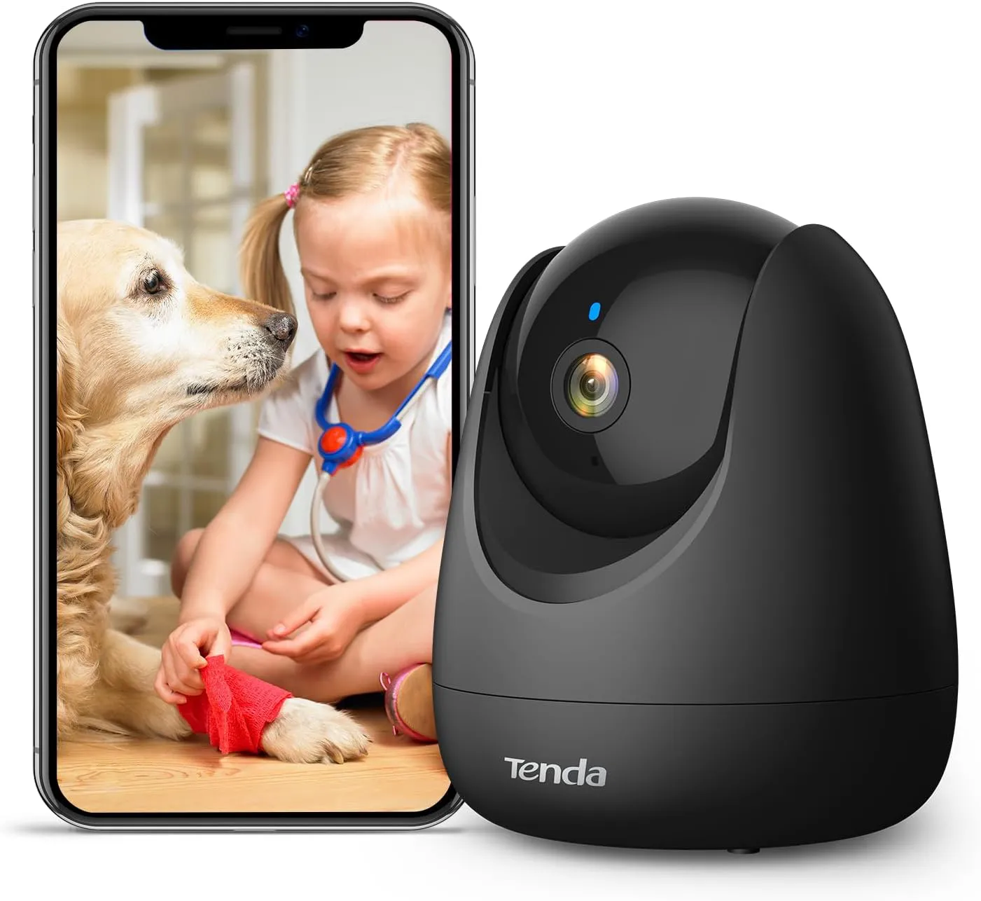 Bild von Tenda CP3 V2.2 Innenüberwachungskamera mit 360 Grad Sicht, 1080P Auflösung, 2-Wege-Audio, Nachtsicht und Bewegungsverfolgung in Schwarz
