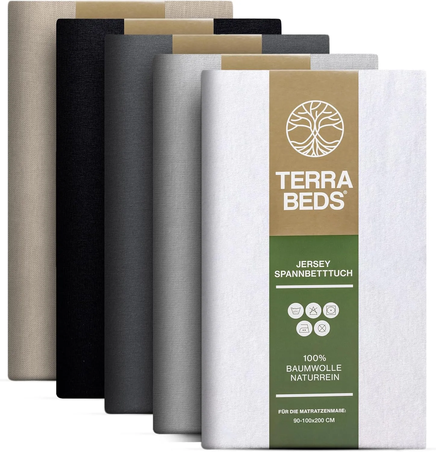 Bild von Terra Beds Premium Spannbettlaken in 90x200 cm aus 100% Baumwoll Jersey, 160 g/m2, erhältlich in 10 Farben