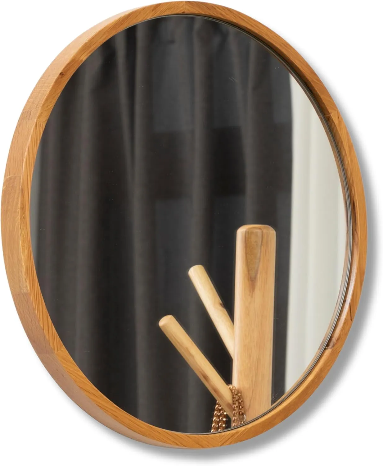 Bild von Terra Home runder Wandspiegel aus Eiche mit einem Durchmesser von 40 cm für Flur, Wohnzimmer, Bad oder Garderobe