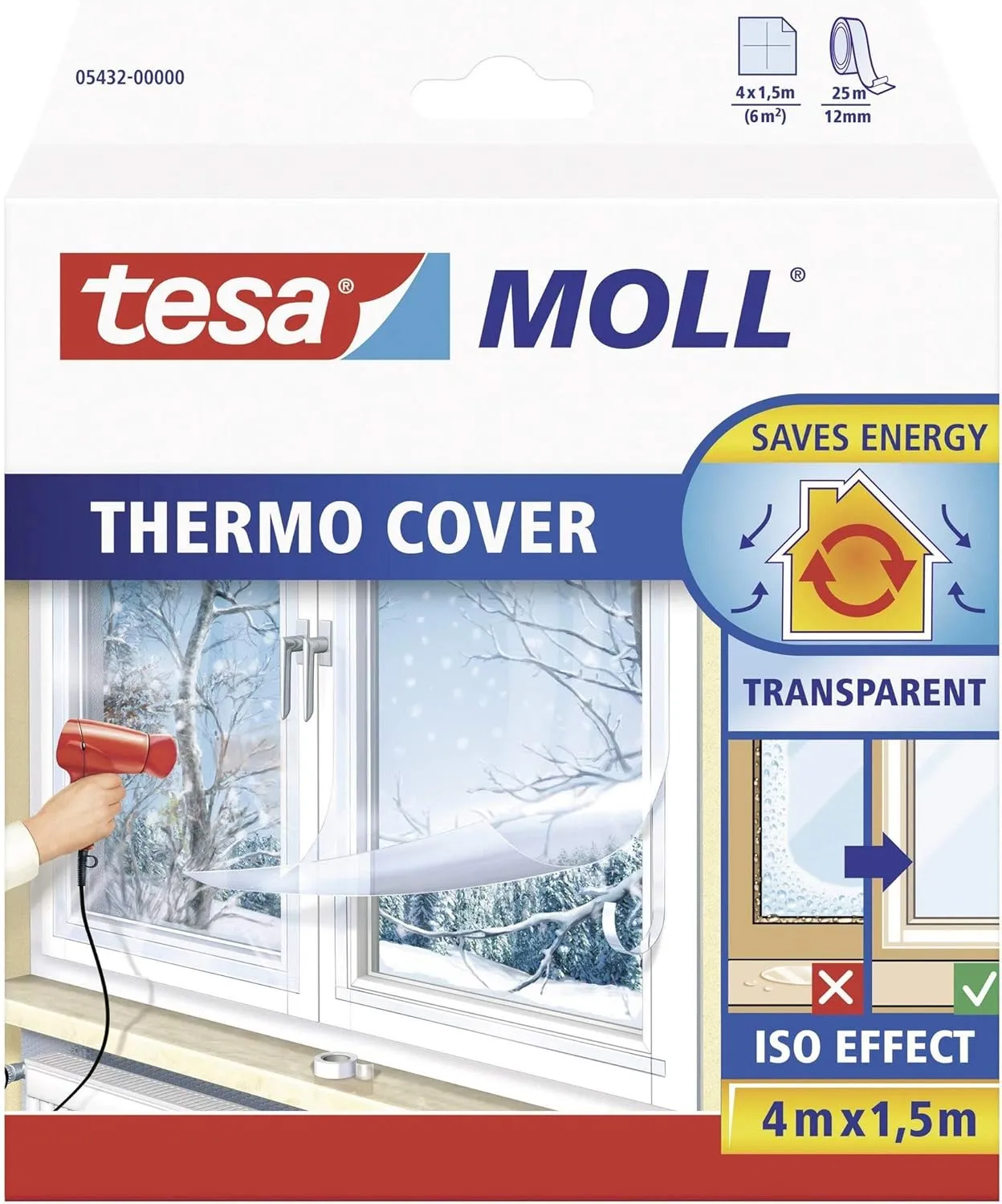 Bild von Tesamoll Thermo Cover Fensterisolierfolie 4 m x 1,5 m mit Klebelösung zur Wärmedämmung