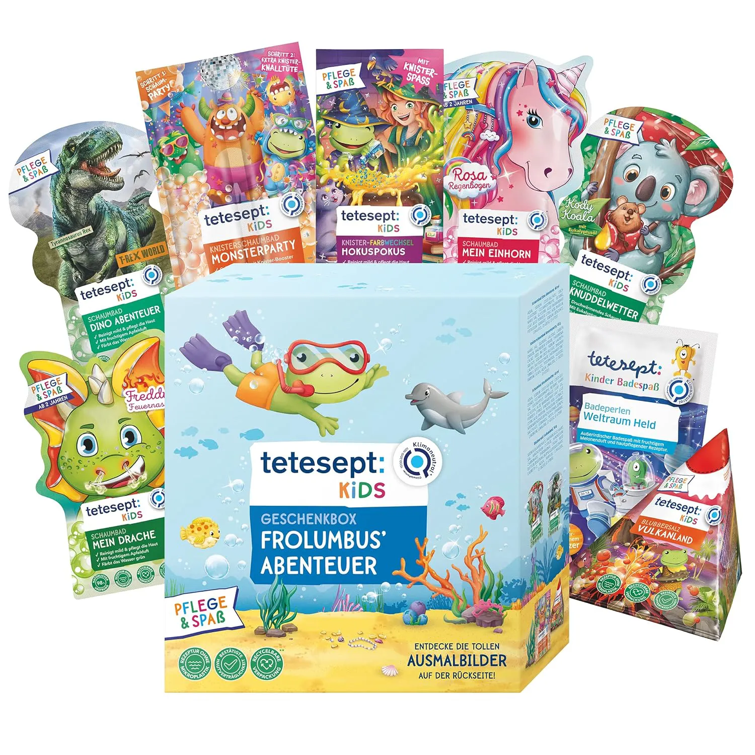 Bild von Tetesept Kids Geschenkbox Frolumbus Abenteuer mit 9 Badezusätzen und hautpflegender Rezeptur