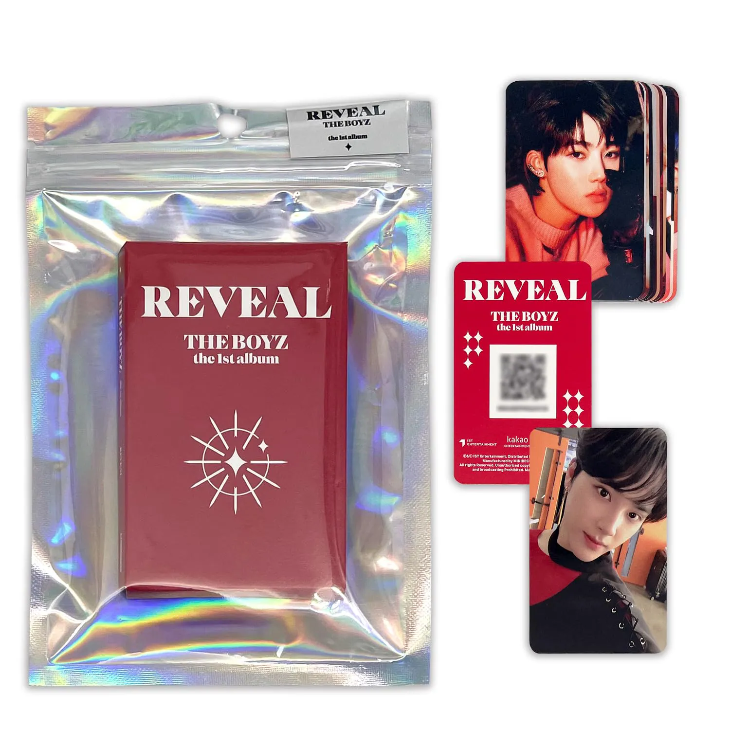 Bild von THE BOYZ 1ST ALBUM REVEAL Wolf Version mit Case, Mini Card, Selfie Photocard, Official Photocard, digitalen Inhalten und 2 Pin Button Badges