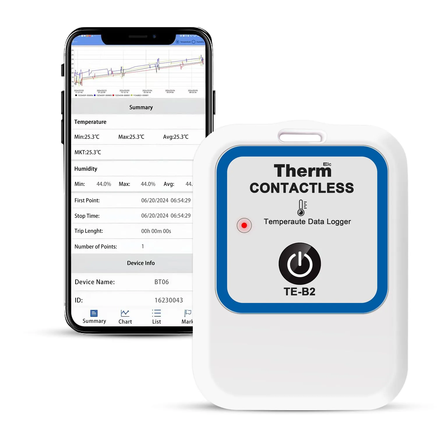 Bild von ThermElc TE-B2 Kabelloser Temperatur Datenlogger mit App-Fernüberwachung und Berichtsfunktion für Kühl- und Gefrierlager