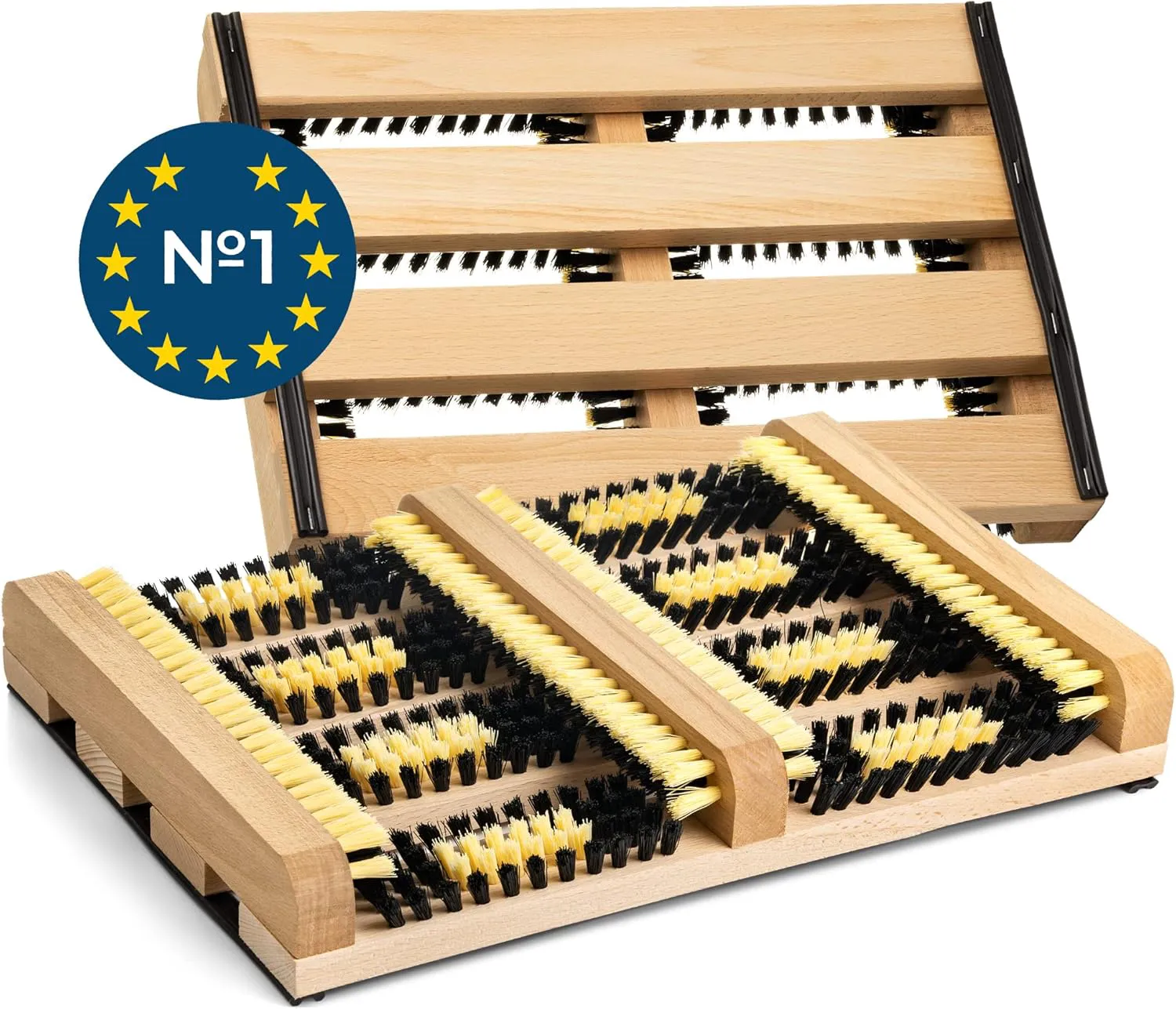 Bild von TIMELEOS Schuhabstreifer aus hellem Holz für Innen und Außen mit rutschfestem Design und kräftigen Borsten