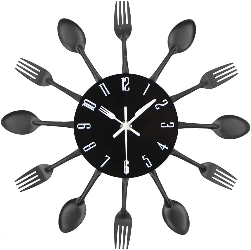 Bild von Timelike Küchenuhr aus Edelstahl mit Besteckdesign für Innen und Außen