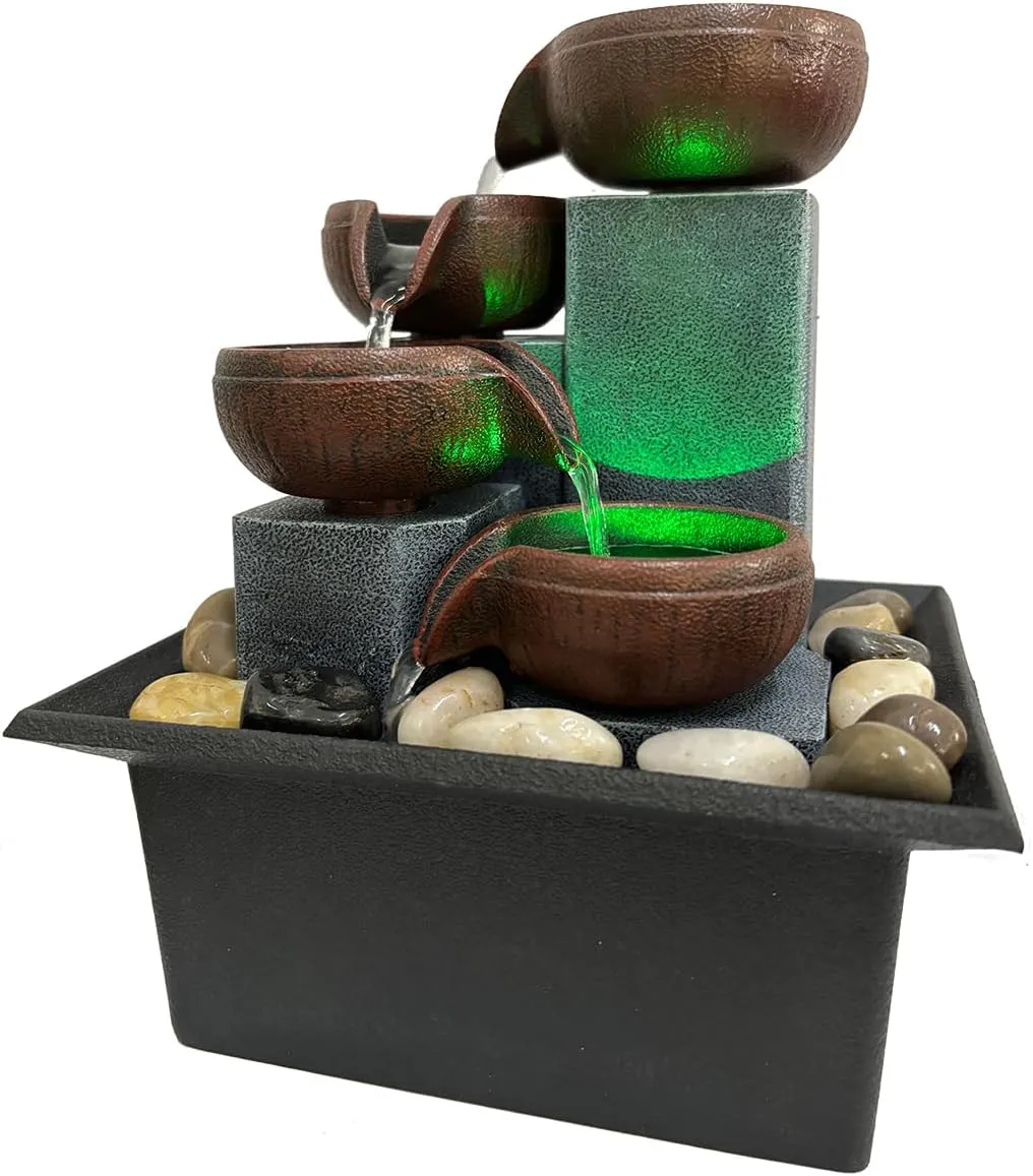 Bild von Tischbrunnen Zen Wasserfall mit LED für Büro und Zuhause