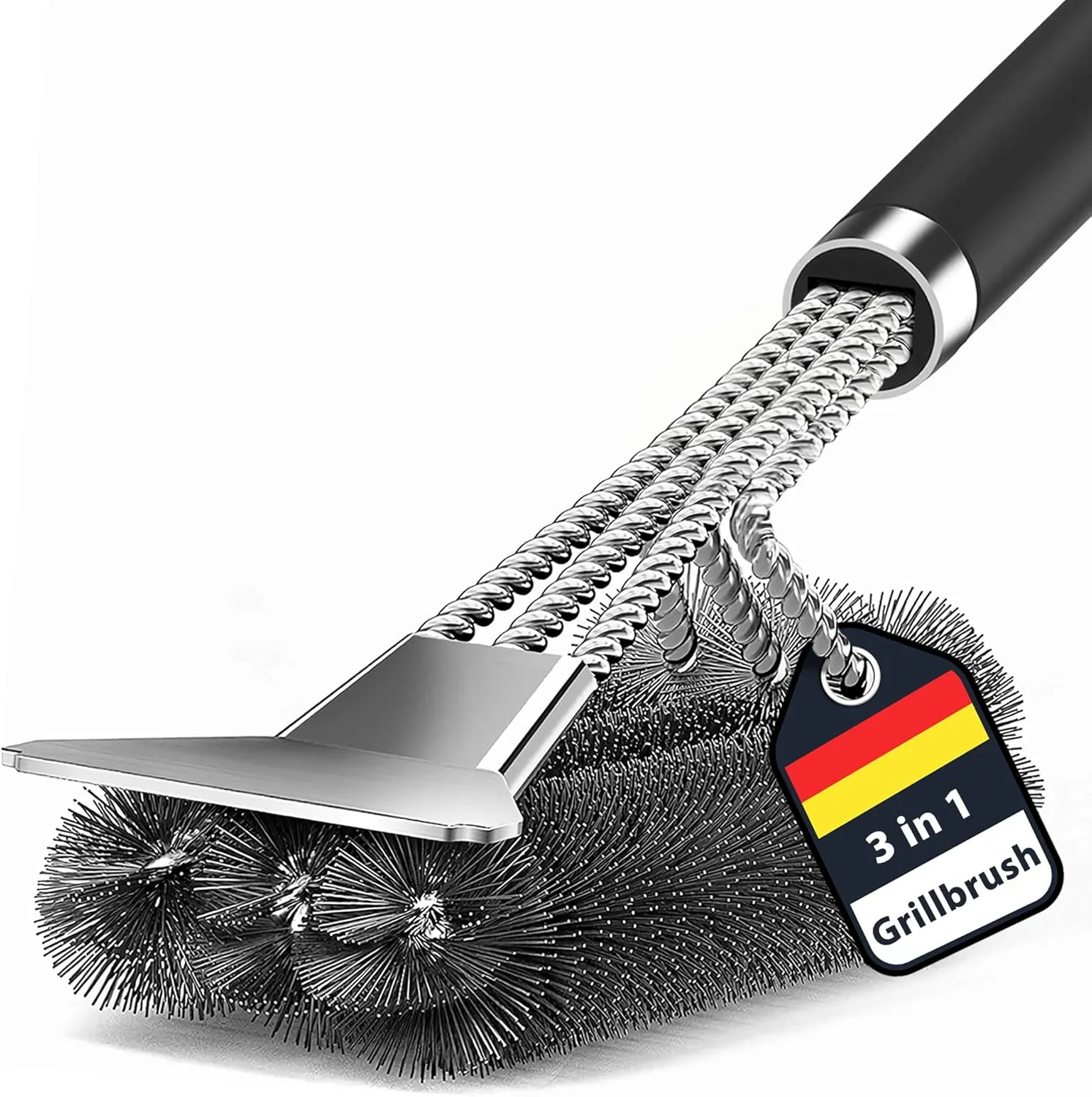 Bild von TNTOR Grillbürste mit extra langen Edelstahlborsten und Wärmedämmgriff, geeignet für Gas-, Holzkohle-, Kugel- und Elektrogrills