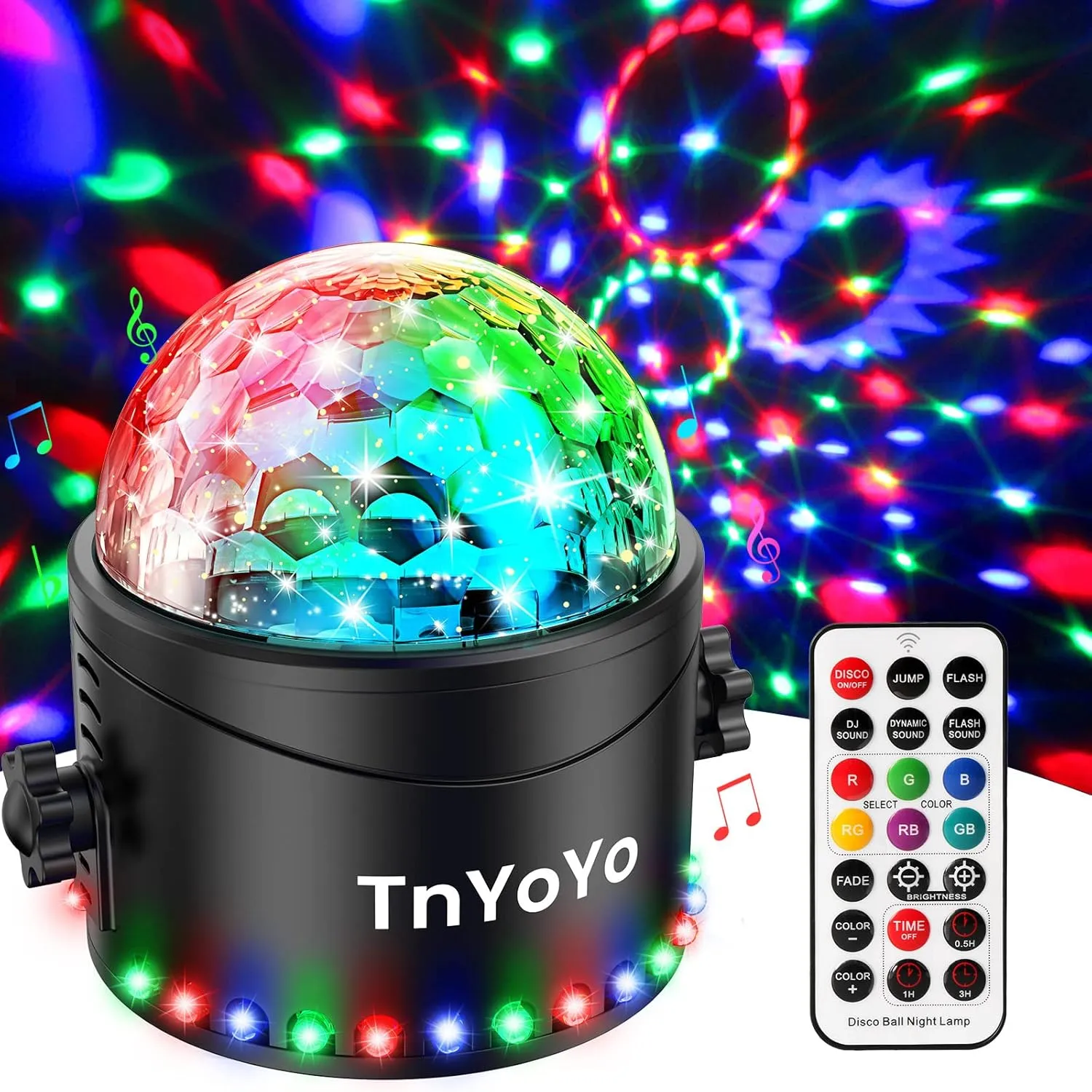 Bild von TnYoYo LED Discokugel mit Musiksteuerung und Fernbedienung, 7 Farben RGB Partylicht für Kinder und Home Parties