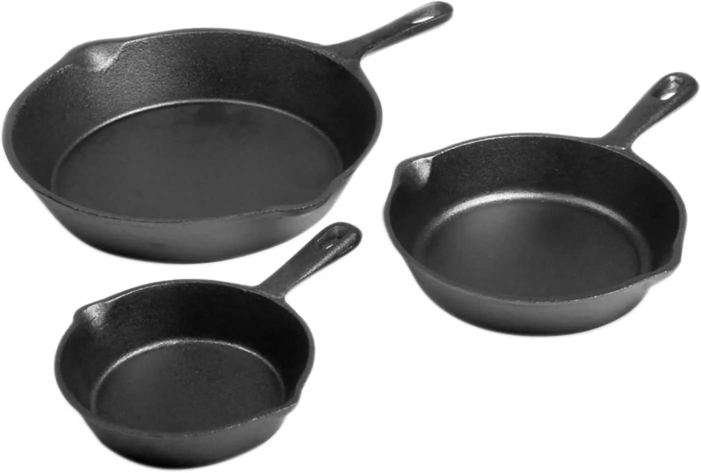 Bild von ToCis Big BBQ 3er Set Gusseisenpfannen mit Durchmessern von 12, 16 und 21 cm, geeignet für Gasgrill und Induktion