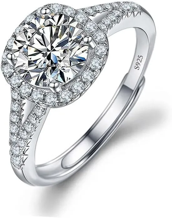 Bild von TOEECY 925 Sterling Silber Ring mit Zirkonia und Moissanite, verstellbarer Eternity Ring als Verlobungs- oder Ehering für Frauen