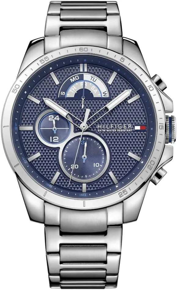 Bild von Tommy Hilfiger Herren Quarz Uhr mit Edelstahlarmband in Silber oder Grau-Gold