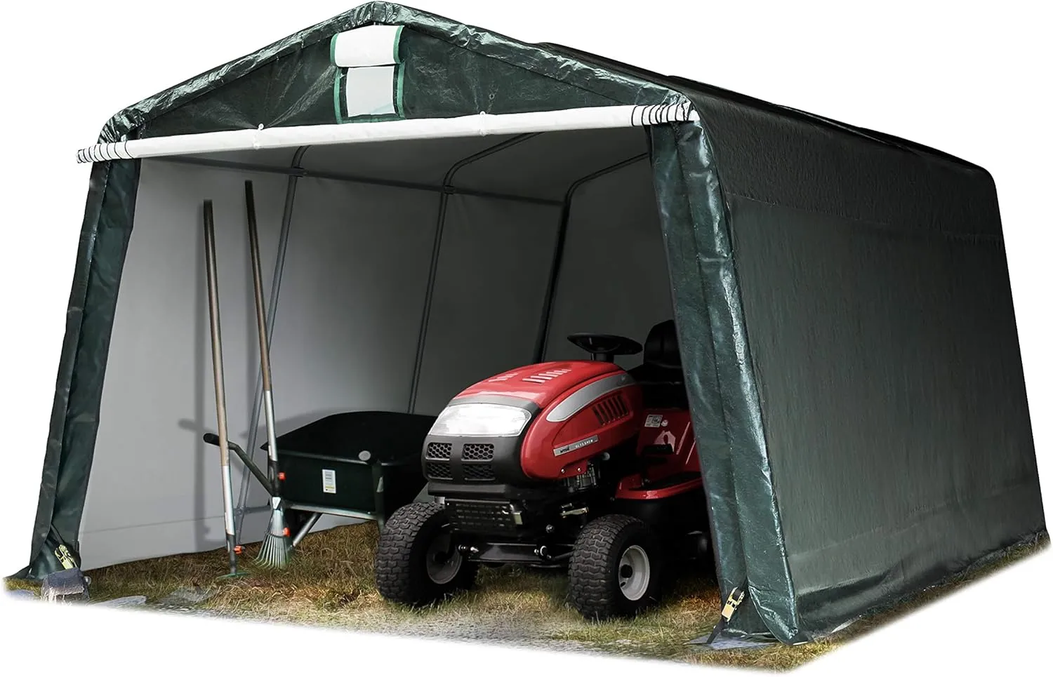 Bild von Toolport Garagenzelt Carport in dunkelgrün mit den Maßen 3,3 x 4,7 m und stabiler Stahlrohrkonstruktion